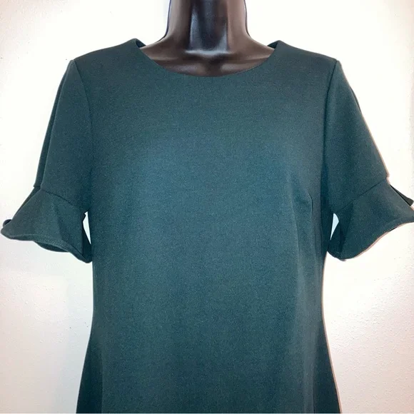 NEW Calvin Klein Fall Green Ruffle Short Sleeve Pencil Sheath Formal Dress 10 - Picture 4 of 17